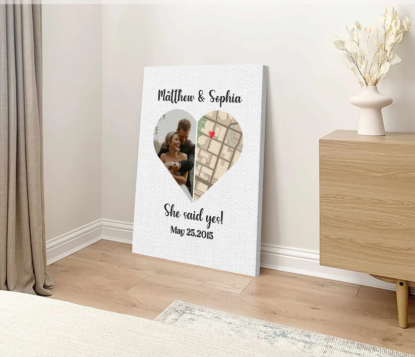 She said yes - Personalized Anniversary gift for Couple - Custom Canvas - MyMindfulGifts