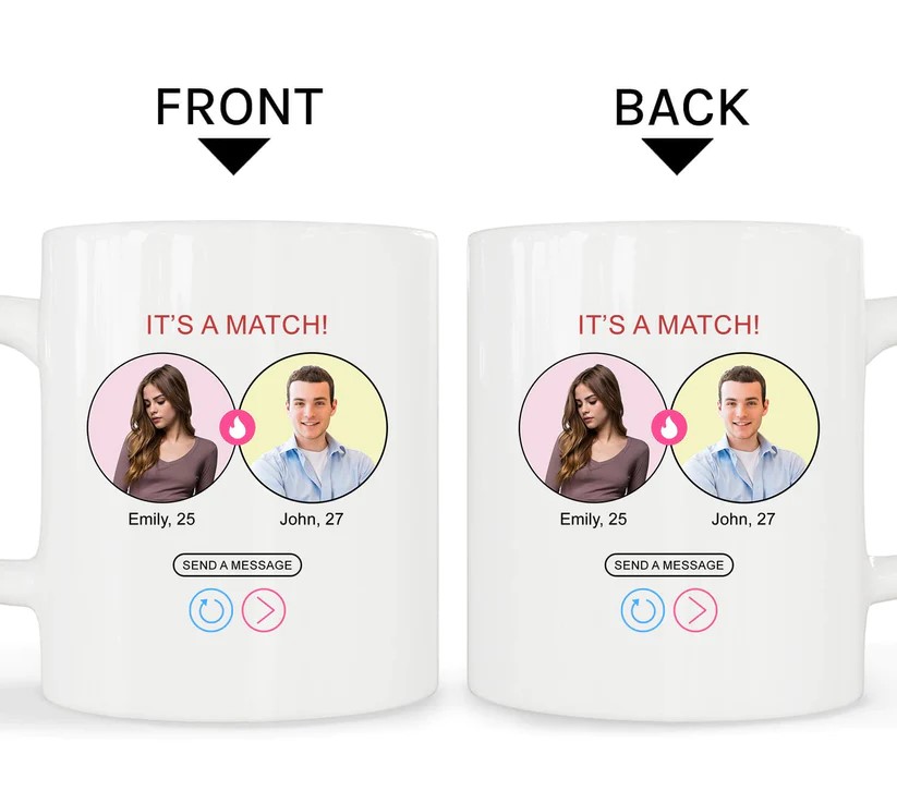 It's A Match - Personalized Anniversary, Valentine's Day gift for Online Dating Couple - Custom Mug - MyMindfulGifts