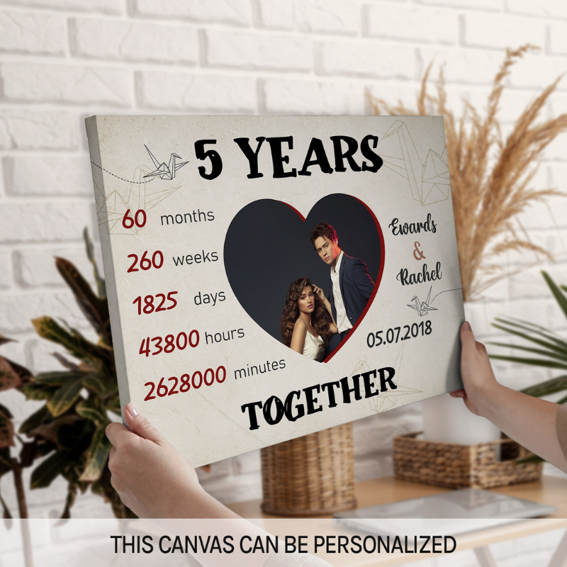 5 Years Together Personalized 5 Year Anniversary gift for him for her Custom Canvas MyMindfulGifts