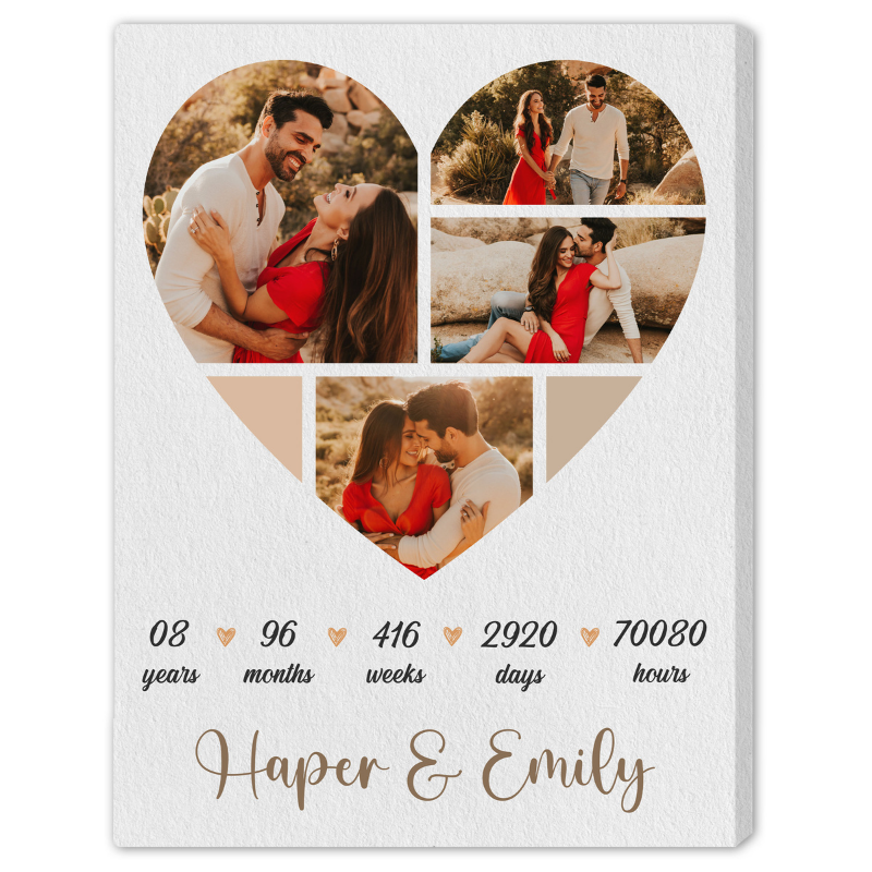 4. Capture 8 Years of Love with a Personalized Heart-Shaped Photo Collage