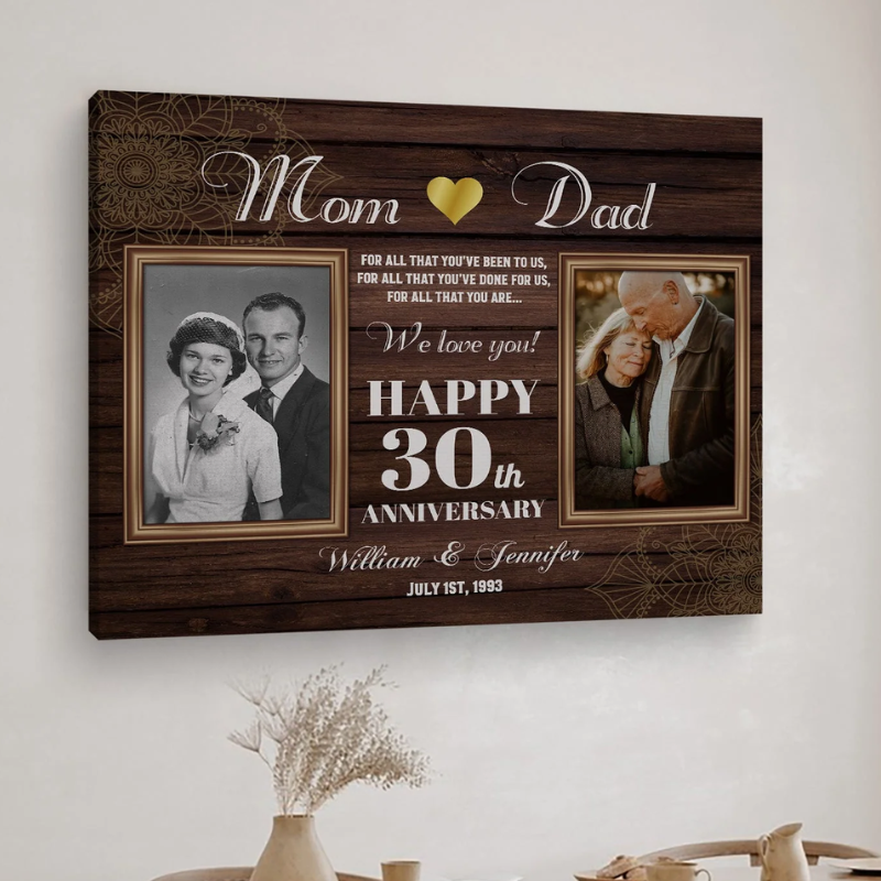 Happy 30th Wedding Anniversary Personalized 30 Year Anniversary gift for Parents Custom Canvas