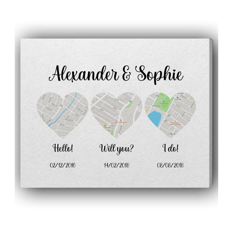 21. Capture Your Love Story with a Personalized Custom Map Canvas