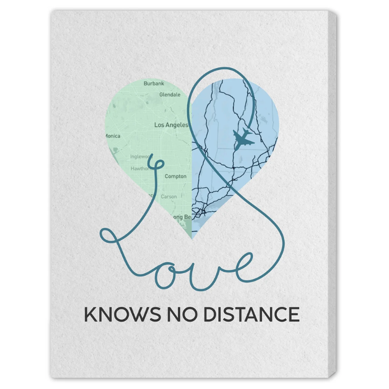 8. Love Transcends Distance: Personalized Map Canvas—Perfect Gift for Long-Distance Love
