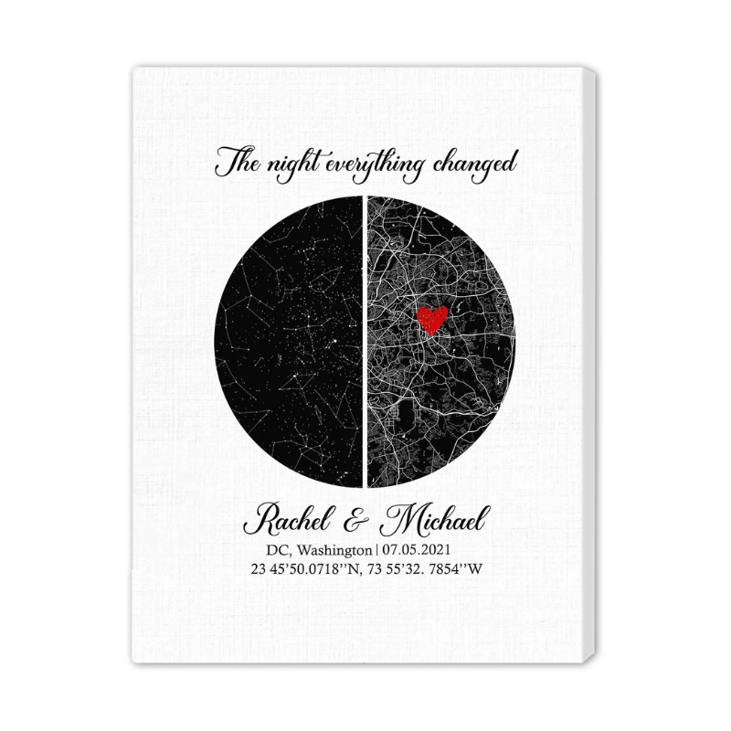 The night everything changed Personalized Anniversary or Valentines Day gift for him for her Custom Star Map Canvas MyMindfulGifts