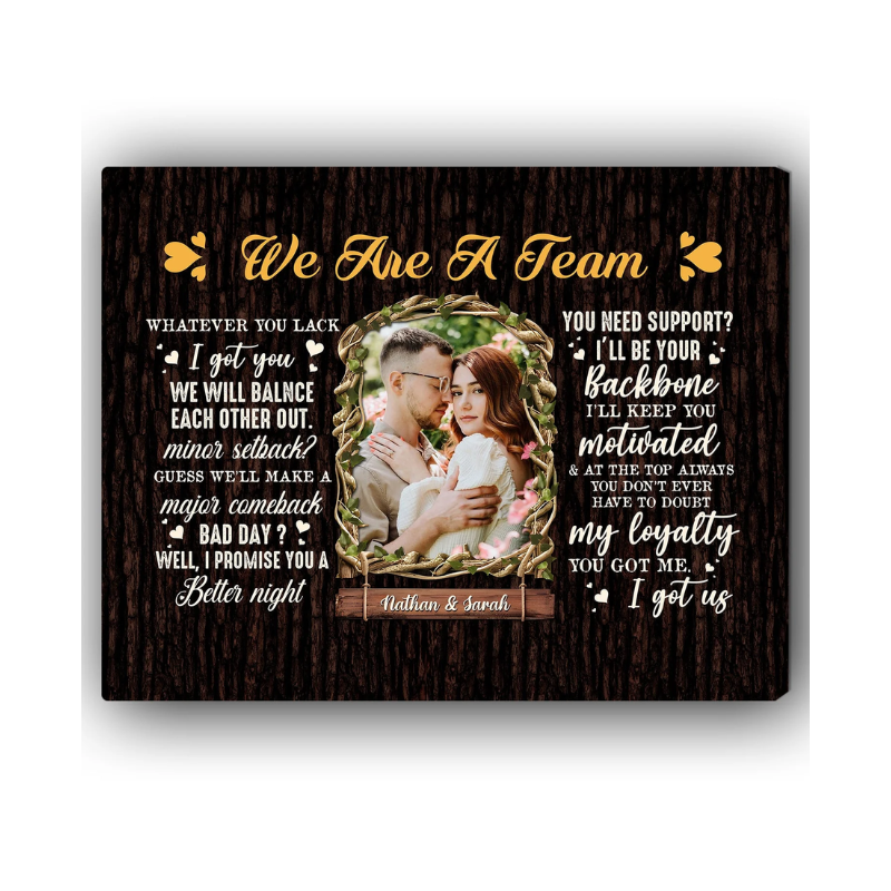 We Are A Team Personalized Wedding Anniversary Valentines Day gift for Husband for Wife Custom Canvas MyMindfulGifts