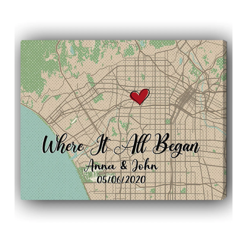 37. Where It All Began Horizontal Map - Personalized 8th Anniversary Gift for Wife