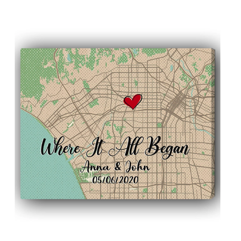 13. Journey Back to Love: Personalized Horizontal Map Canvas for Your 14th Anniversary
