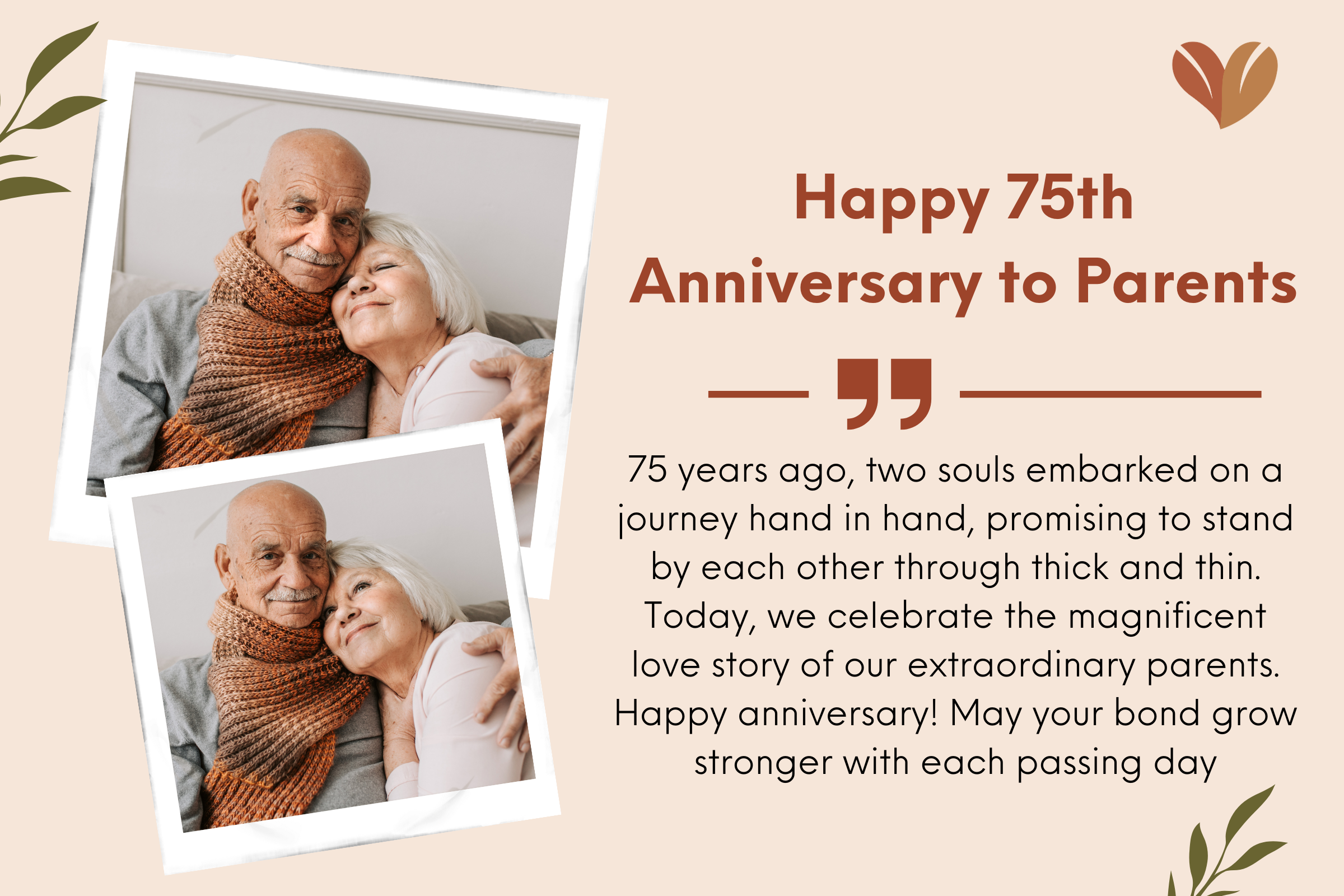 Sending love messages on the occasion of parents' 75th anniversary