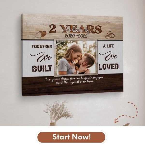 2 Years Together Photo Collage - Personalized Wedding Anniversary Gift For Him For Her - Custom Couple Photo Canvas Print - Mymindfulgifts