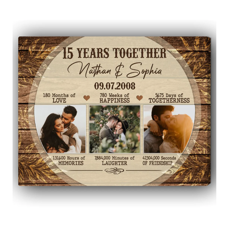 5. Timeless Love: Personalized 15th Year Anniversary Gift for Him - Custom Canvas