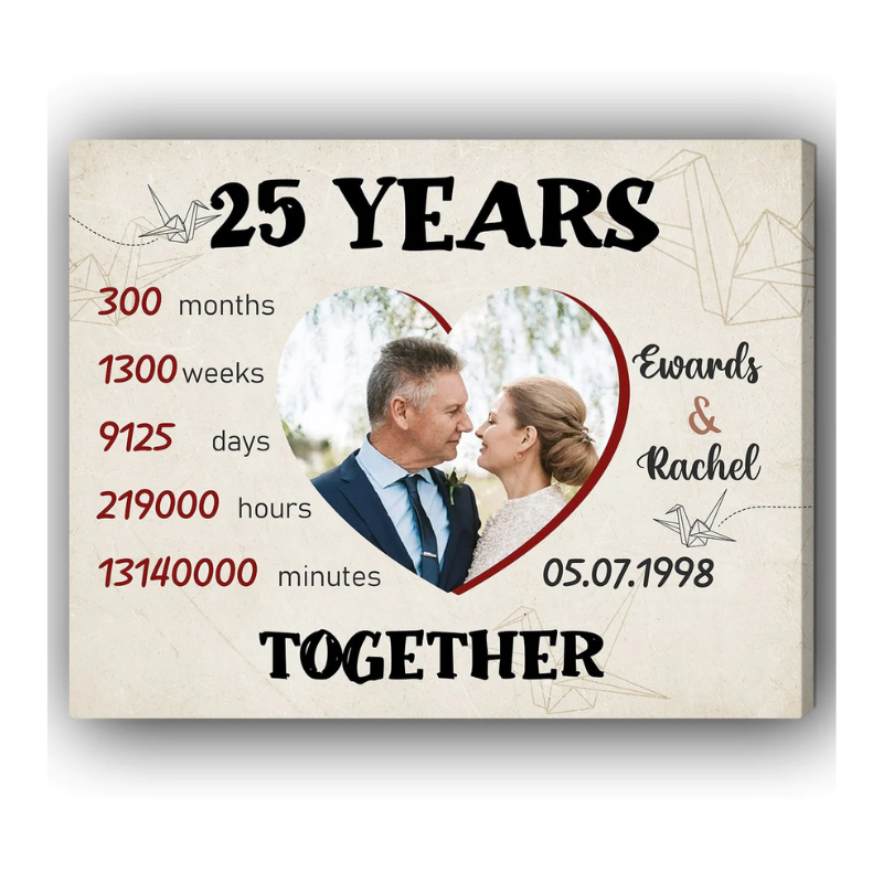 25 Years Together Personalized 25 Year Anniversary gift for him for her Custom Canvas MyMindfulGifts