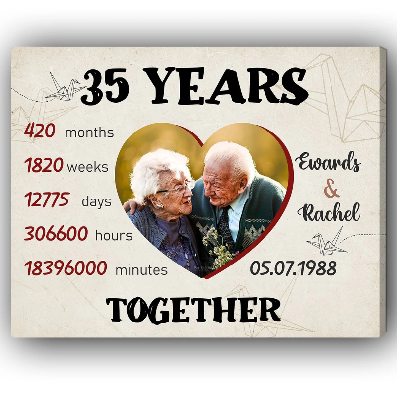 35 Years Together Personalized 35 Year Anniversary gift for him for her Custom Canvas