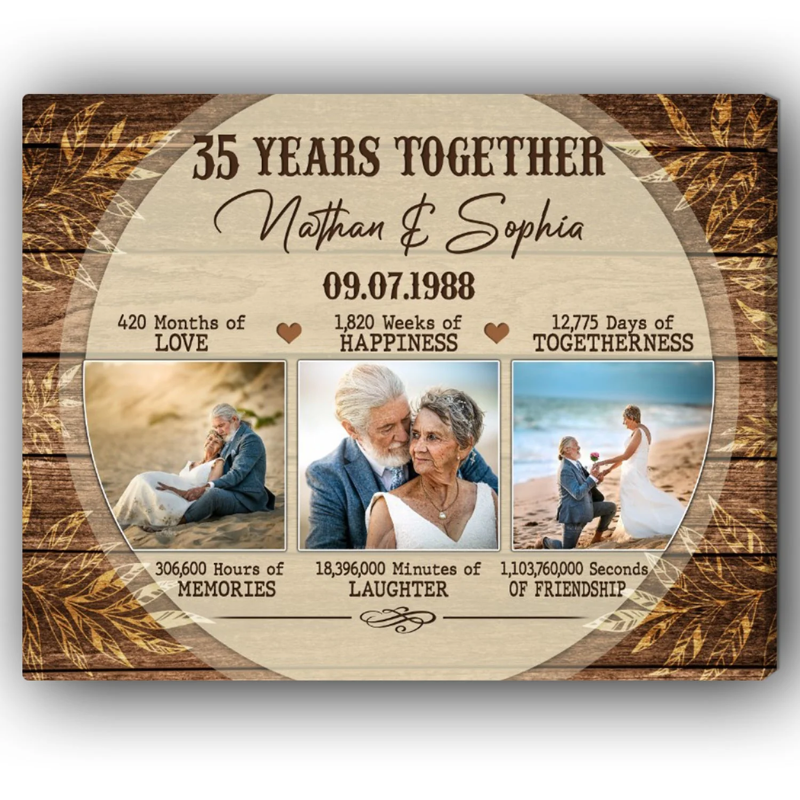 35th Year Together Personalized 35 Year Anniversary gift for him for her Custom Canvas