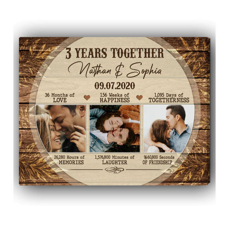 2. Celebrate 3 Years Together with a Personalized Canvas: The Perfect Anniversary Gift Idea