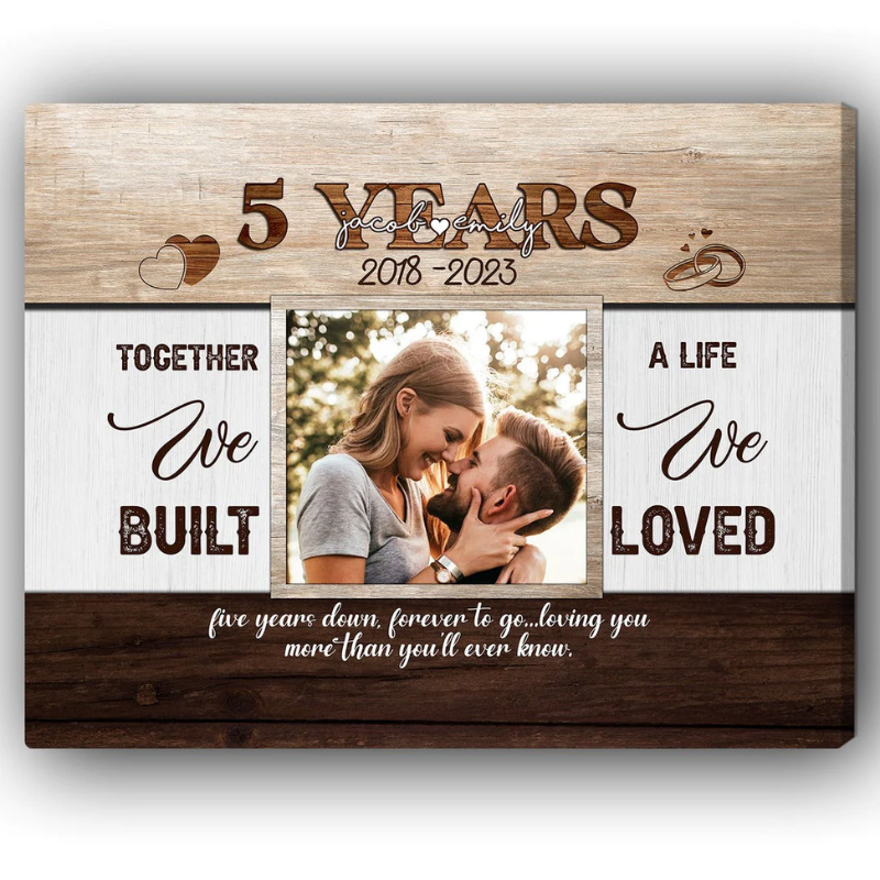 5th Year Together Personalized 5 Year Anniversary gift for him for her Custom Canvas MyMindfulGifts