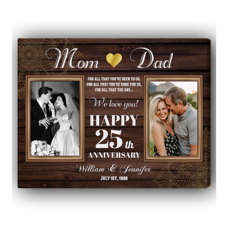 Happy 25th Year Wedding Anniversary Personalized 25 Year Anniversary gift for Parents Custom Canvas MyMindfulGifts