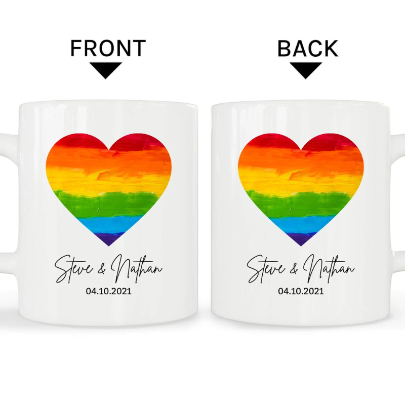 LGBTQ Heart Personalized Anniversary Valentines Day gift for LGBT couple for Husband for Wife Custom Mug