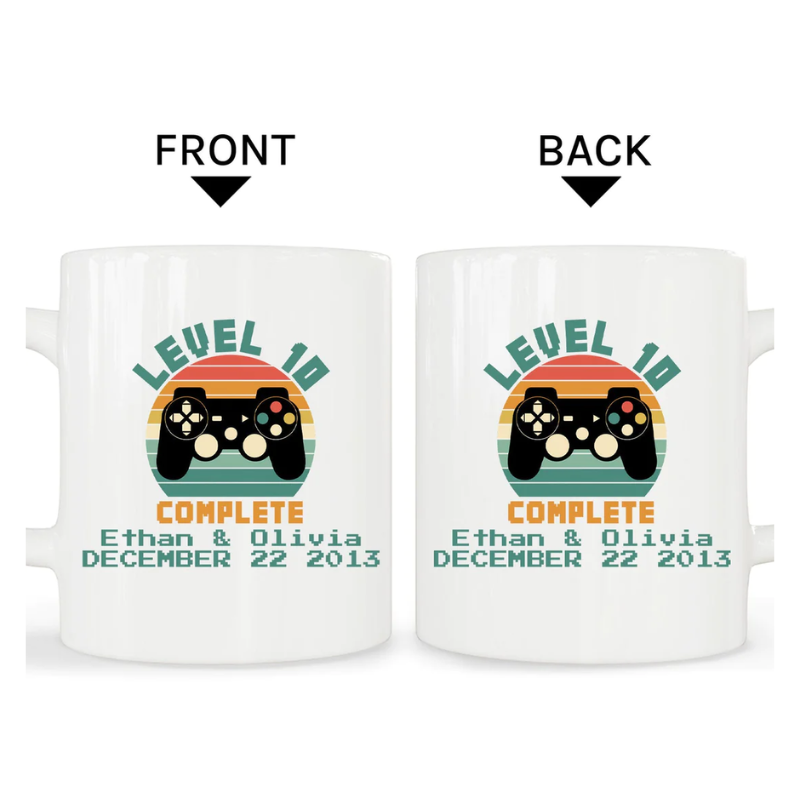 19. Level up your love with a personalized 10 year anniversary gift - Custom Mug!