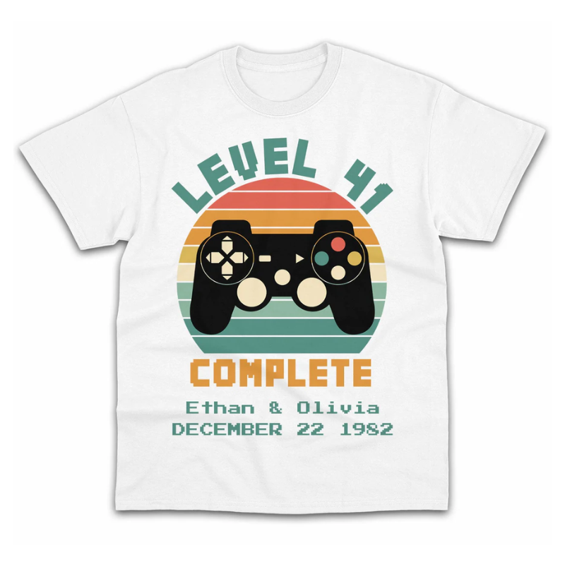 6. Level 41 Complete - Personalized 41 Year Anniversary Gift for Him: Custom Tshirt - My Mindful Gifts