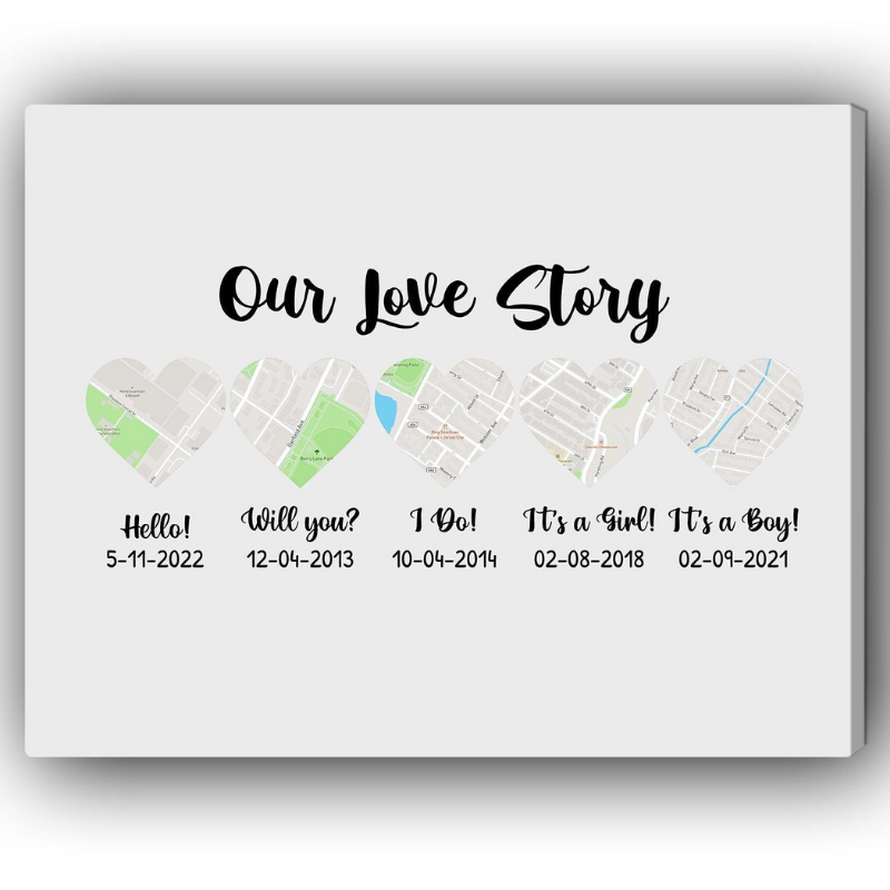 21. Embrace 55 Years of Love with a Personalized Map Canvas - A Unique Emerald Anniversary Gift