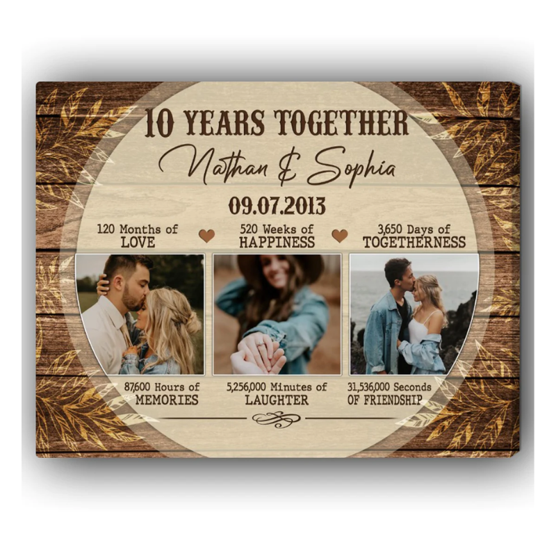 Personalized 10 Year Anniversary gift for Husband for Wife Custom Canvas MyMindfulGifts