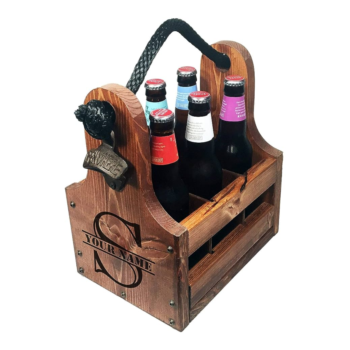 18. Rustic Wooden Beer Caddy: A Unique 2 Year Anniversary Gift for Him