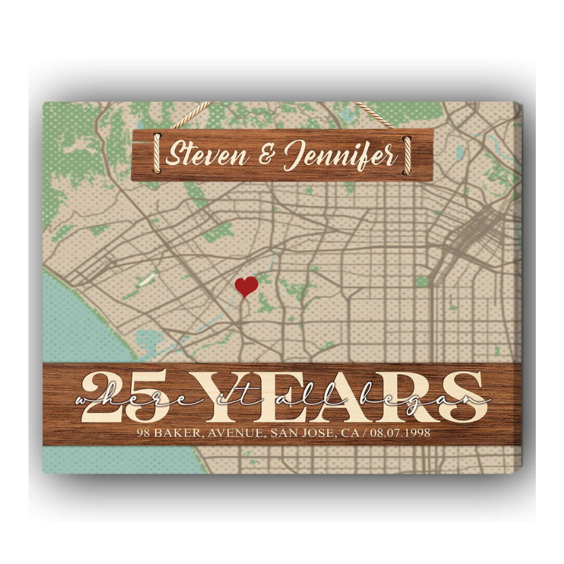 Where It All Began 25th Year Personalized 25 Year Anniversary gift for him for her Custom Canvas MyMindfulGifts