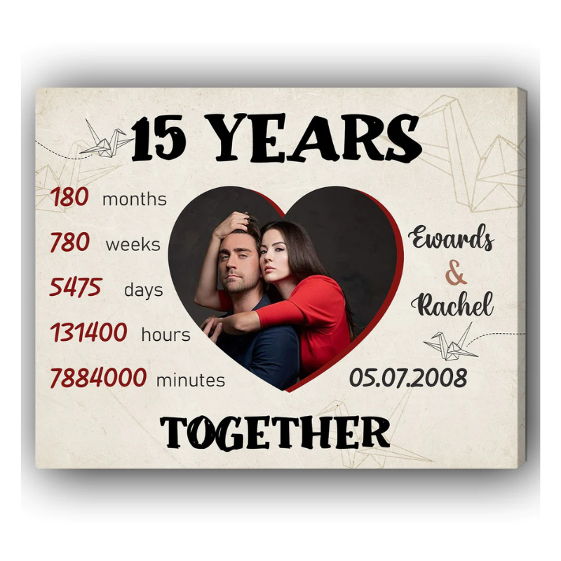 17. 15 Years Together - Personalized Canvas: A Unique and Thoughtful Anniversary Gift