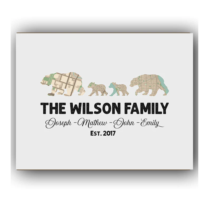 5. Customized Bear Family Retro Map: A Unique and Thoughtful Anniversary Gift Idea