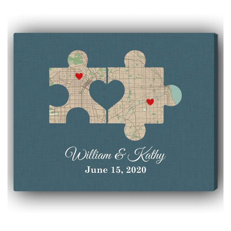 32. Uncover Your Love Story with a Personalized Couple Puzzle Map - The Perfect Anniversary Gift Idea