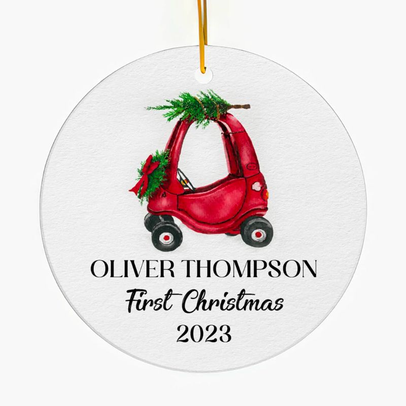 Drive into the Holiday Spirit with a Personalized Babys 1st Christmas Toy Car Ornament