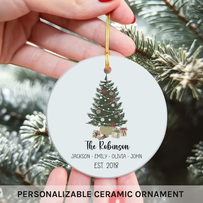 Custom Circle Ceramic Ornament “Family Christmas”