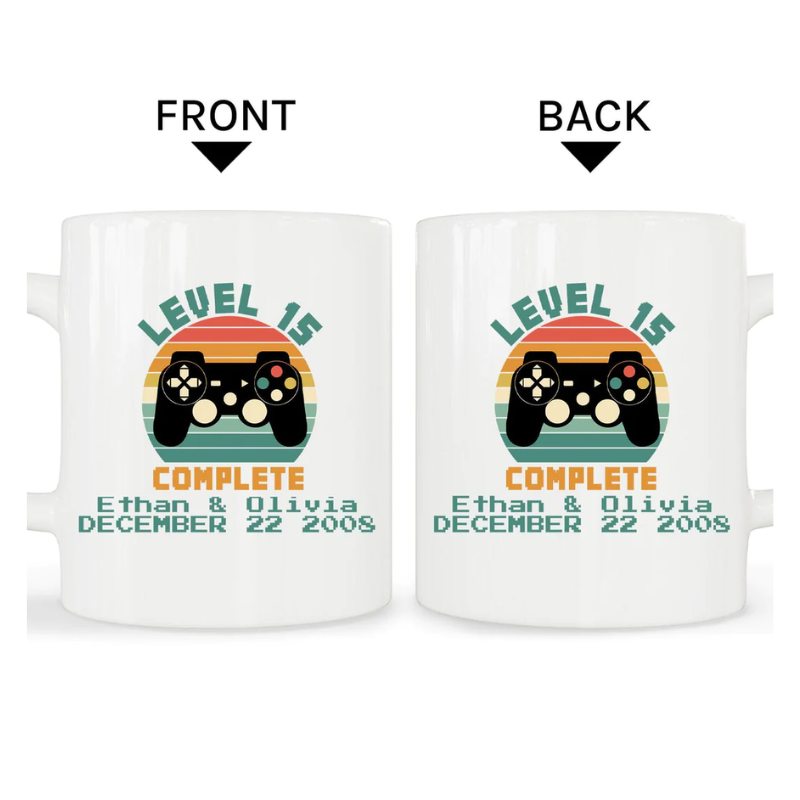 32. Level Up Your Love: Personalized 15 Year Anniversary Mug - My Mindful Gifts