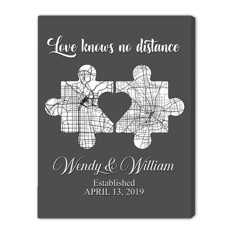 8. Love Knows No Distance: Personalized Anniversary Canvas - A Thoughtful and Unique Gift Idea