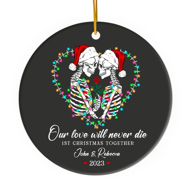 Make Their 1st Christmas Together Unforgettable with a Personalized Circle Ceramic Ornament