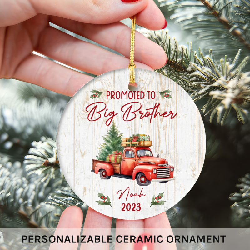 Custom Circle Ceramic Ornament “Promoted To Big Brother”