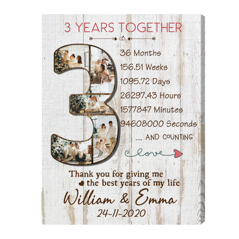 10. Capture Your Love Story with a Personalized 3 Years Together Photo Collage Canvas