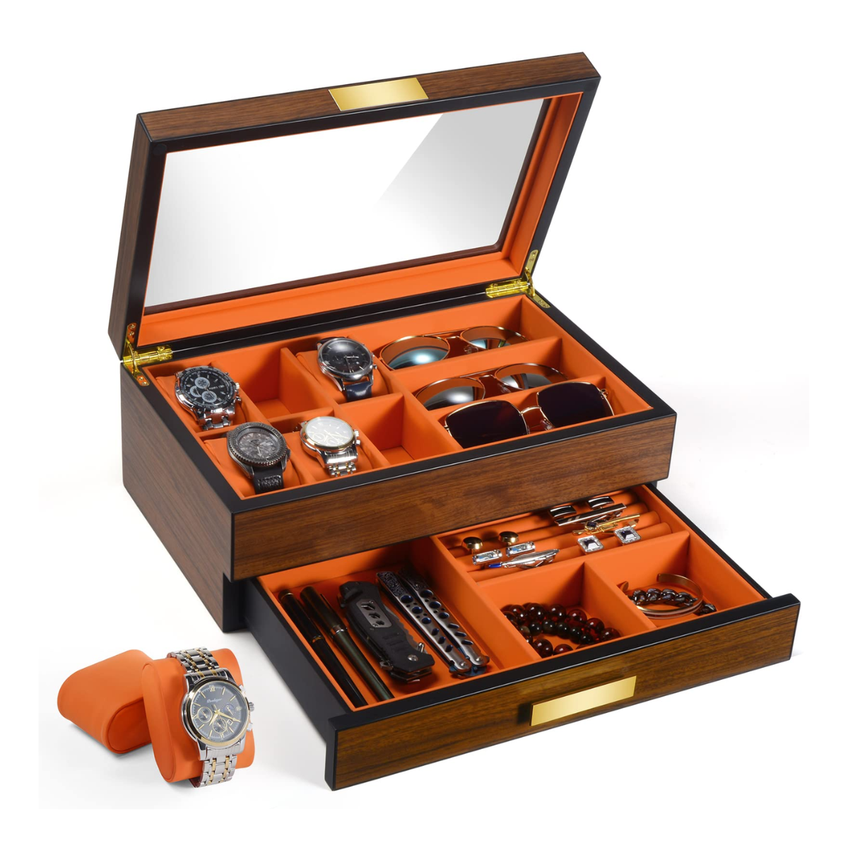 28. Organize His Style: A Unique Wooden Watch and Sunglasses Organizer for the Perfect Anniversary Gift