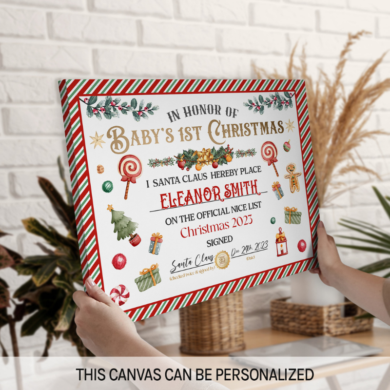 Custom Canvas Print “Baby 1st Christmas Certificate”