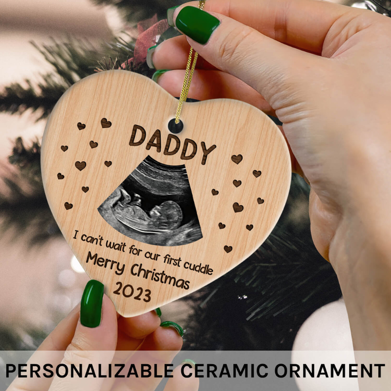 Custom Heart Ceramic Ornament “Can't Wait For Our First Cuddle”