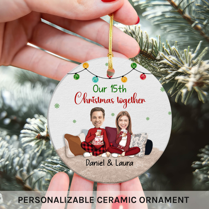 Custom Circle Ceramic Ornament “Christmas Together”