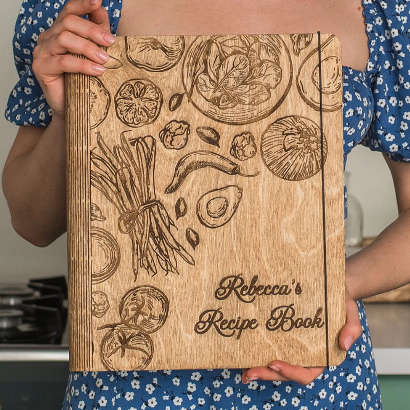 Engraved Wooden Recipe Book