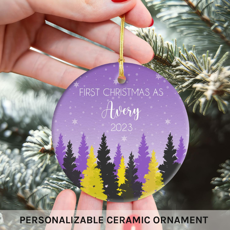 Custom Circle Ceramic Ornament “Non-binary First Christmas”