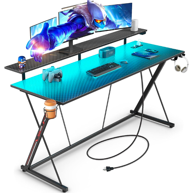 Gaming Desk with Built-in Charging Station