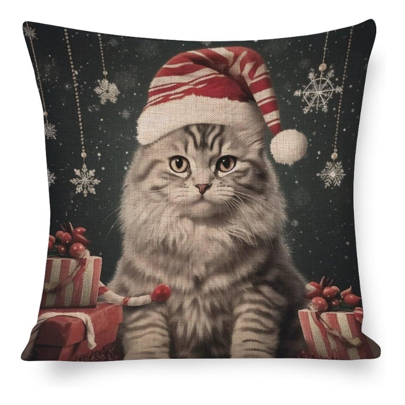Cat-themed Holiday Pillow Set