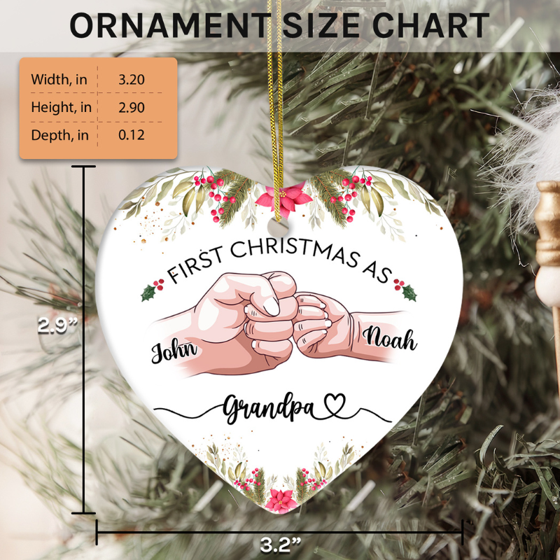 Custom Heart Ceramic Ornament “First Christmas As Grandpa”