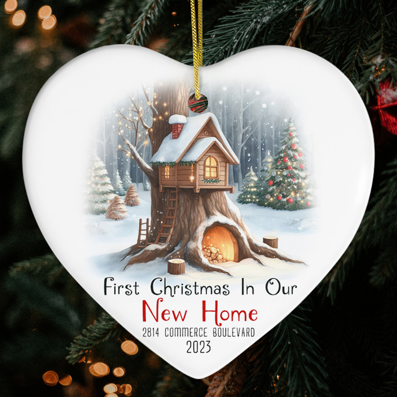 Custom Heart Ceramic Ornament “First Christmas In Our New Home”