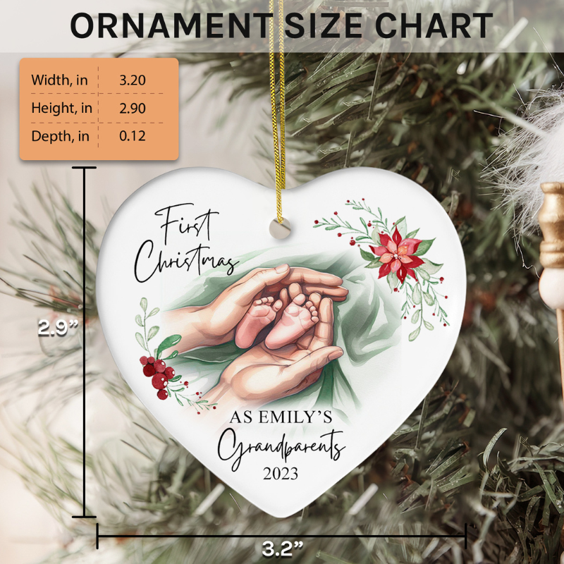 Custom Heart Ceramic Ornament “First Christmas as Grandparents”
