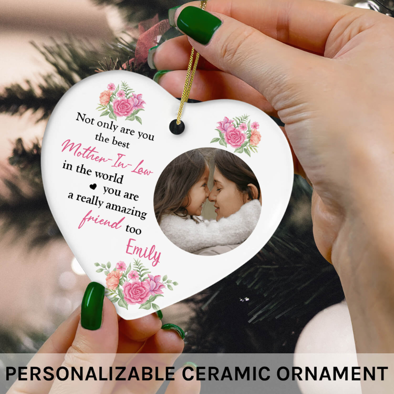 Custom Heart Ceramic Ornament "The Best Mother-in-law"