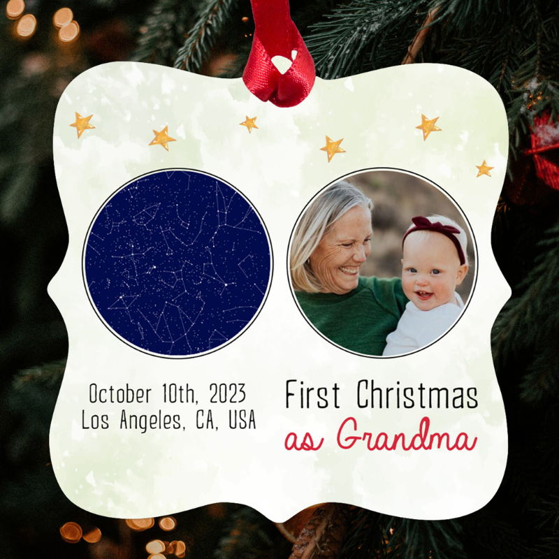 Custom Square Aluminum Ornament "First Christmas as Grandma"